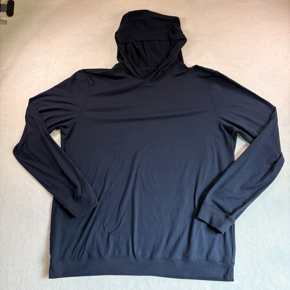 SKIMS Mens Hoodie Size L Blue Stretch Jersey Lounge Pullover Hooded Sweatshirt
